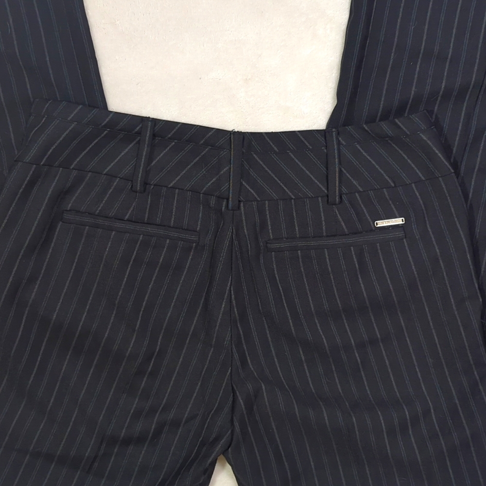 Y2K Black W/ White Pinstriped Wide Leg Trouser Pants - Picture 3 of 5